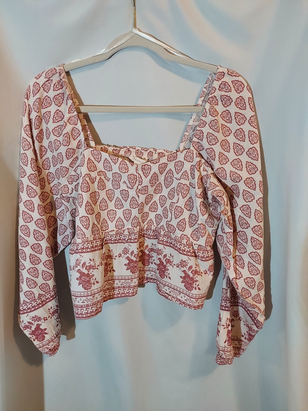 Square-Neck Boho Chic Crop Top in Dusty Rose Print - XL